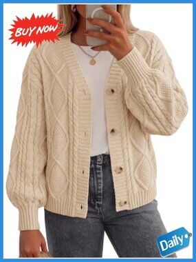 Cable Knit Chunky Cardigan Open Front Oversized Sweater Fall